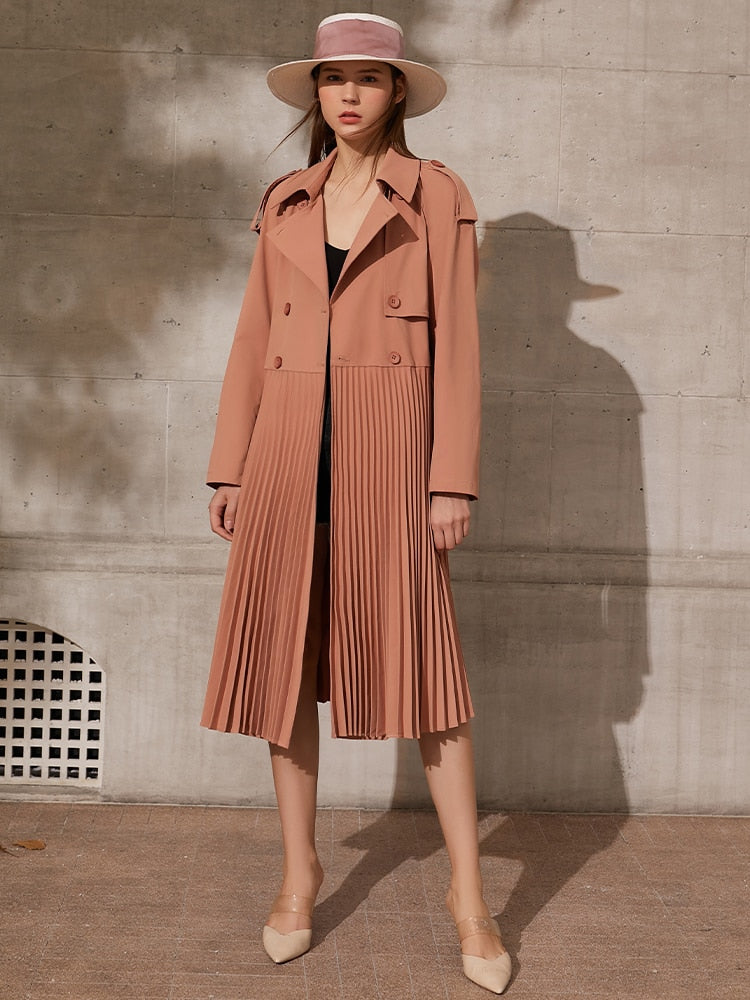 Solid Pleated Trench Coat