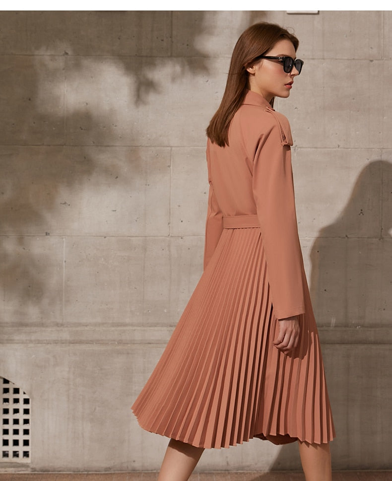Pleated Trench Coat Dress