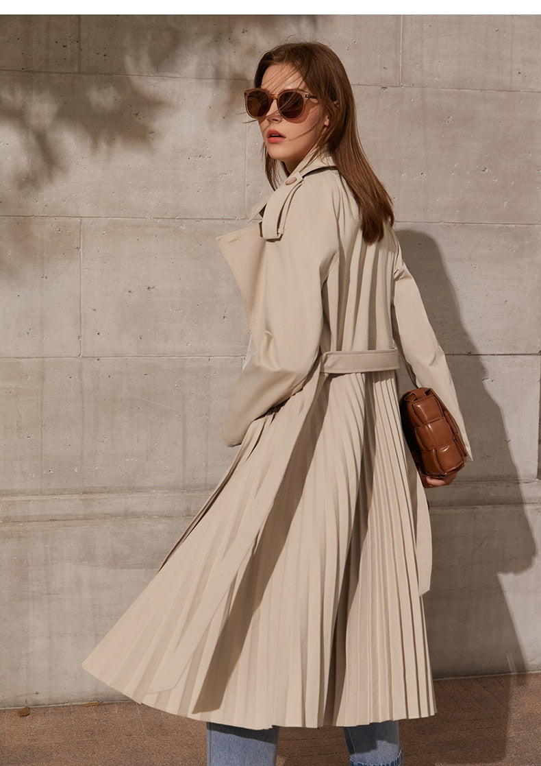 Solid Pleated Trench Coat