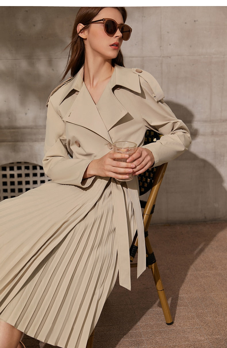 Pleated Trench Coat Dress